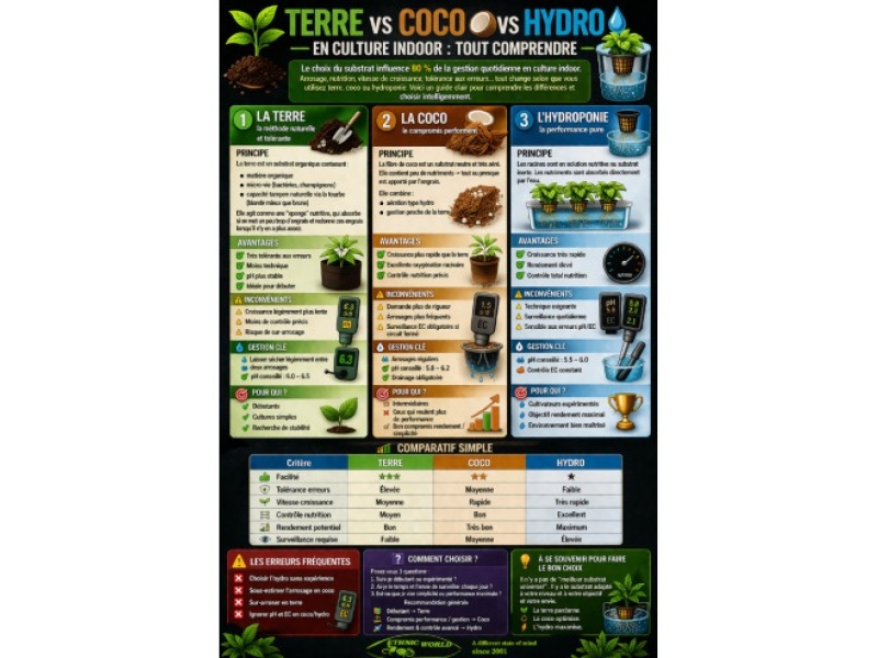 Terre vs Coco vs Hydro en culture indoor : tout comprendre